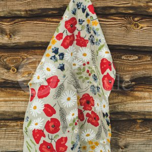 Colourful half-linen kitchen towel "Aguonos"